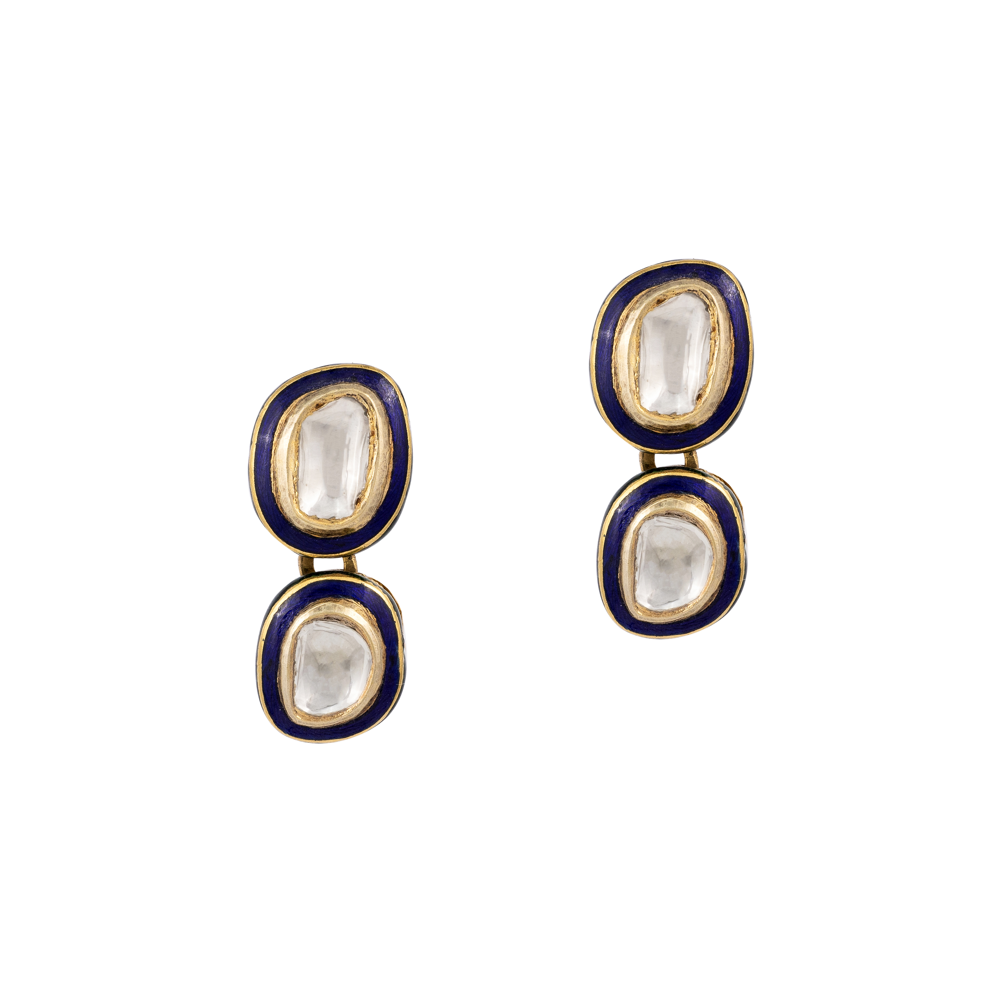 Framed Blue Enamel Polki Necklace with Central Teardrop Pendant